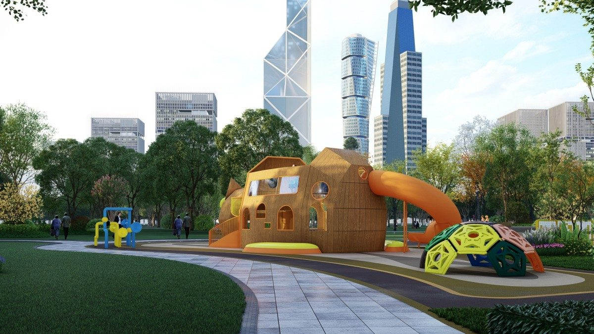 社区恐龙主题乐园-恐龙屋背面圆窗与六边形攀爬架-侧向效果图.jpg